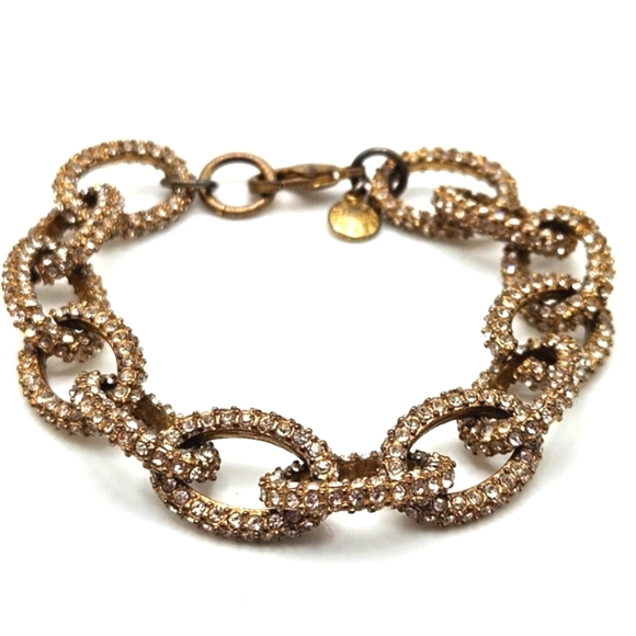 J. Crew Gold Tone Pave Crystal Rhinestone Chunky Link Chain Bracelet - Picture 1 of 5